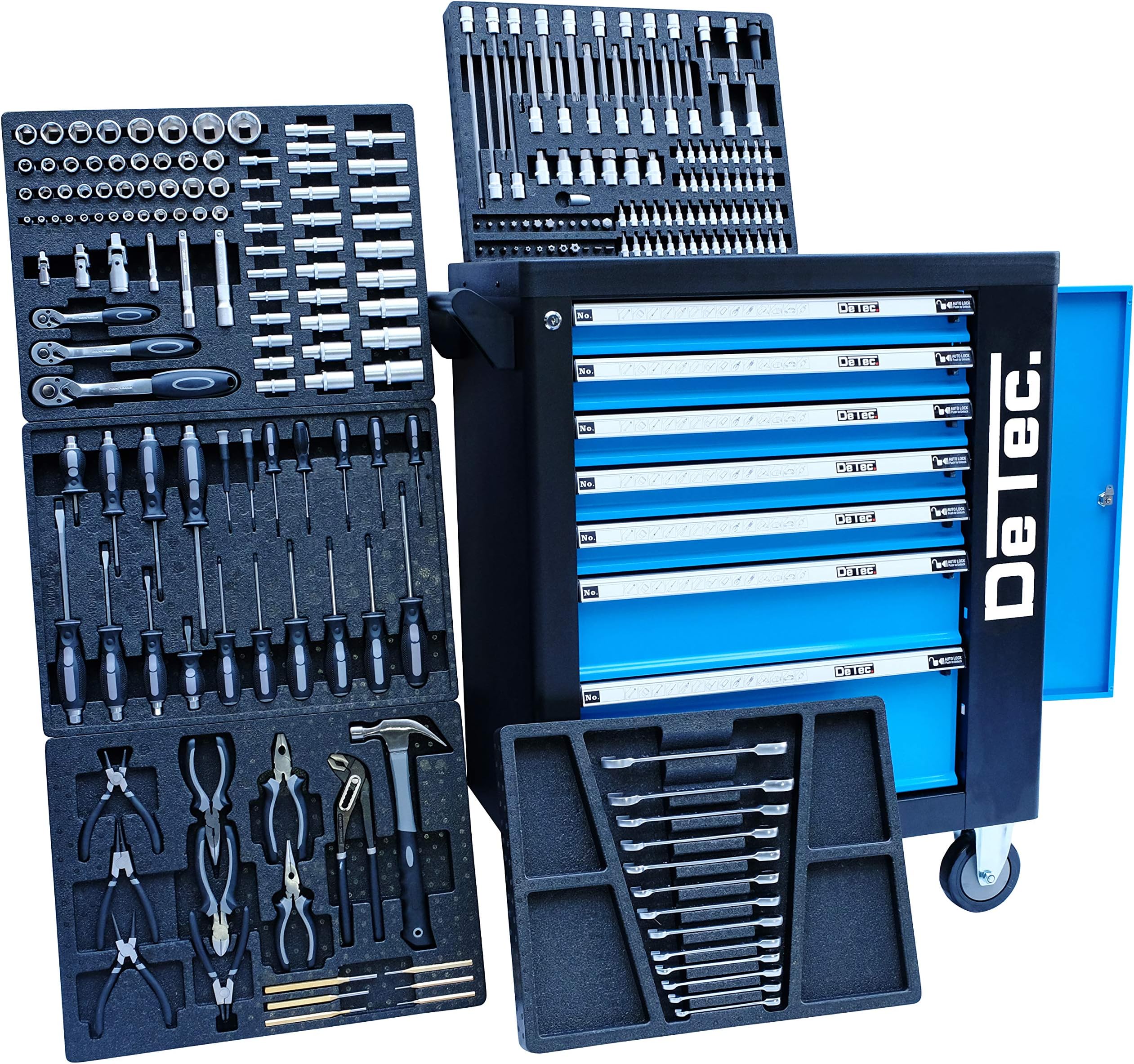 Blue Premium Edition 6 Filled with Tools Tool Cart Trolley with 7 Drawers