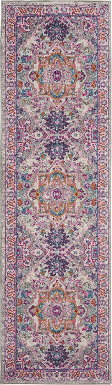 Nourison Home Passion Light Grey Pink 2'2" x 7'6" Area Rug - Easy Clean, Non Shedding, Bed Room, Living Room, Dining Room, Kitchen (8' Runner)