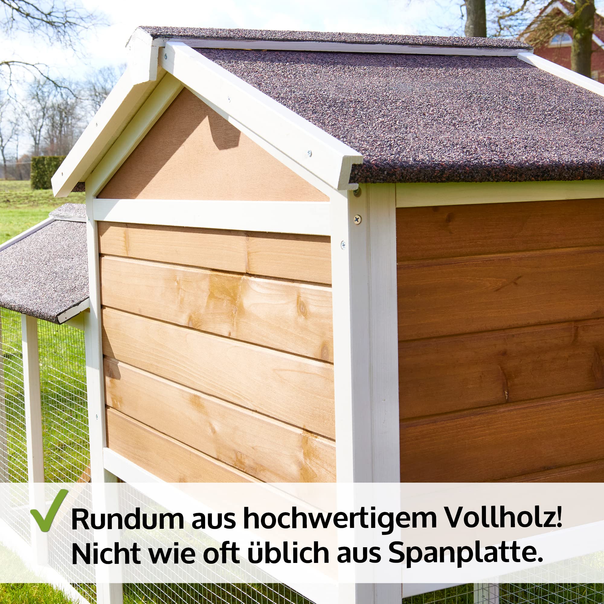 zooprinz Hasenstall mit Kotschublade – Vollholz braun-weiß | Kaninchenstall aus massivem Holz für draußen – Kleintierstall einfach zu reinigen, in natürlicher Farbe gestrichen