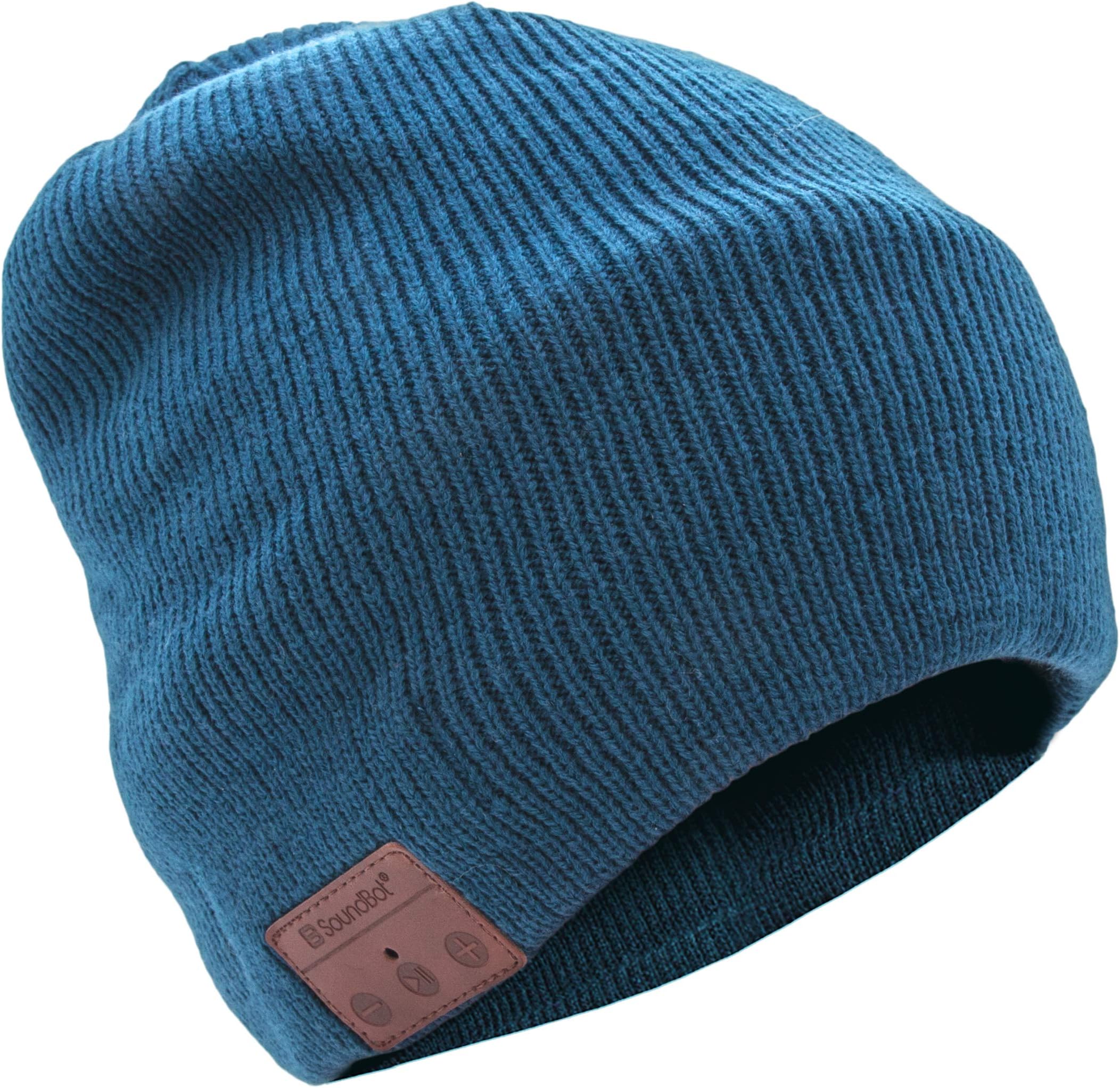 SoundBot SB210 HD Stereo Bluetooth 4.1 Wireless Smart Beanie Headset Musical Knit Headphone Speaker Hat Speakerphone Cap, 5Hrs Music Streaming & 7Hrs Hands-Free Talking, Built-in Mic (Blue)