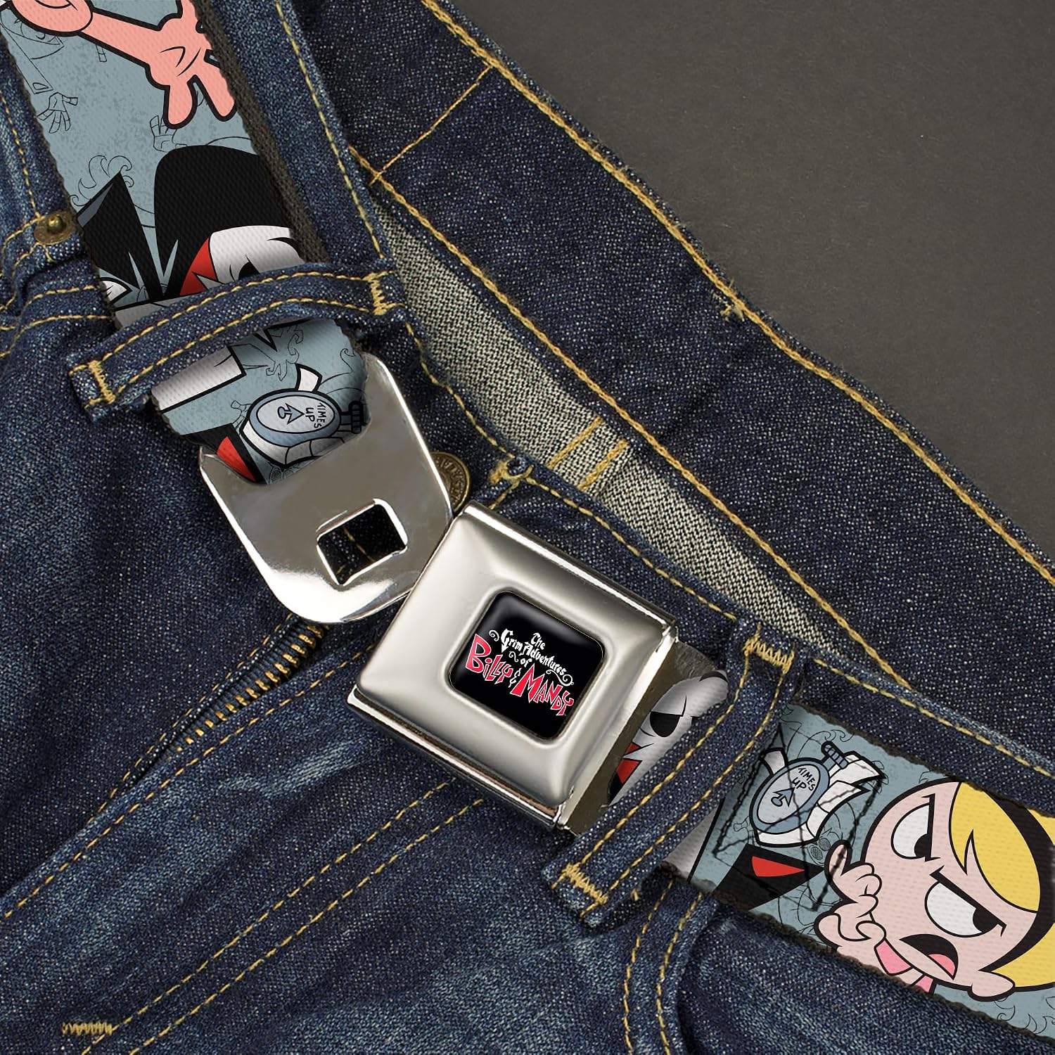 Warner Bros. Animation Belt, Seatbelt Buckle Belt, The Grim Adventures of Billy and Mandy Group Pose Gray, Adjustable