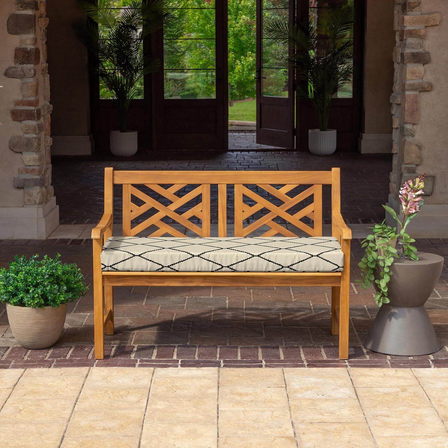 Arden Foam Outdoor Bench Cushion Kit, 48 x 18, Made with ProFoam, Rain-Proof, Fade Resistant, Tan Diamond Trellis