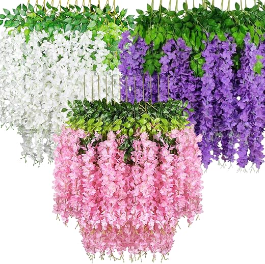 Eleganiq Polyester Artificial Hanging Flowers for Ceiling Balcony | Wisteria Vine | Home Party Decor Garden Outdoor Greene...