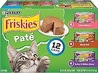 Friskies Pate Wet Cat Food Variety Pack: Salmon, Turkey & Giblets, Mixed Grill - 24 x 5.5oz Cans for Adult Cats