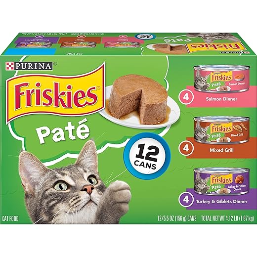 Purina Friskies Wet Cat Food Pate Variety Pack Salmon Dinner, Turkey and Giblets Dinner and Mixed Grill - (2 Packs of 12) 5.5 oz. Cans