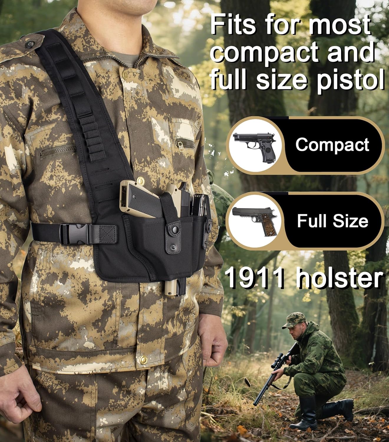 Tactical Universal Molded Shoulder Holster,Chest Holsters for Pistols Hunting/Outdoor,Adjustable&Quick-Draw Design Fits for Glock 19/17/22, SIG P320, S&W M&P, 1911 and More