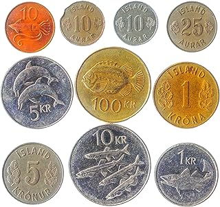 Iceland 10 Mixed Coins | Aurar | Krona | Scandinavian Money | Icelandic Currency Since 1944
