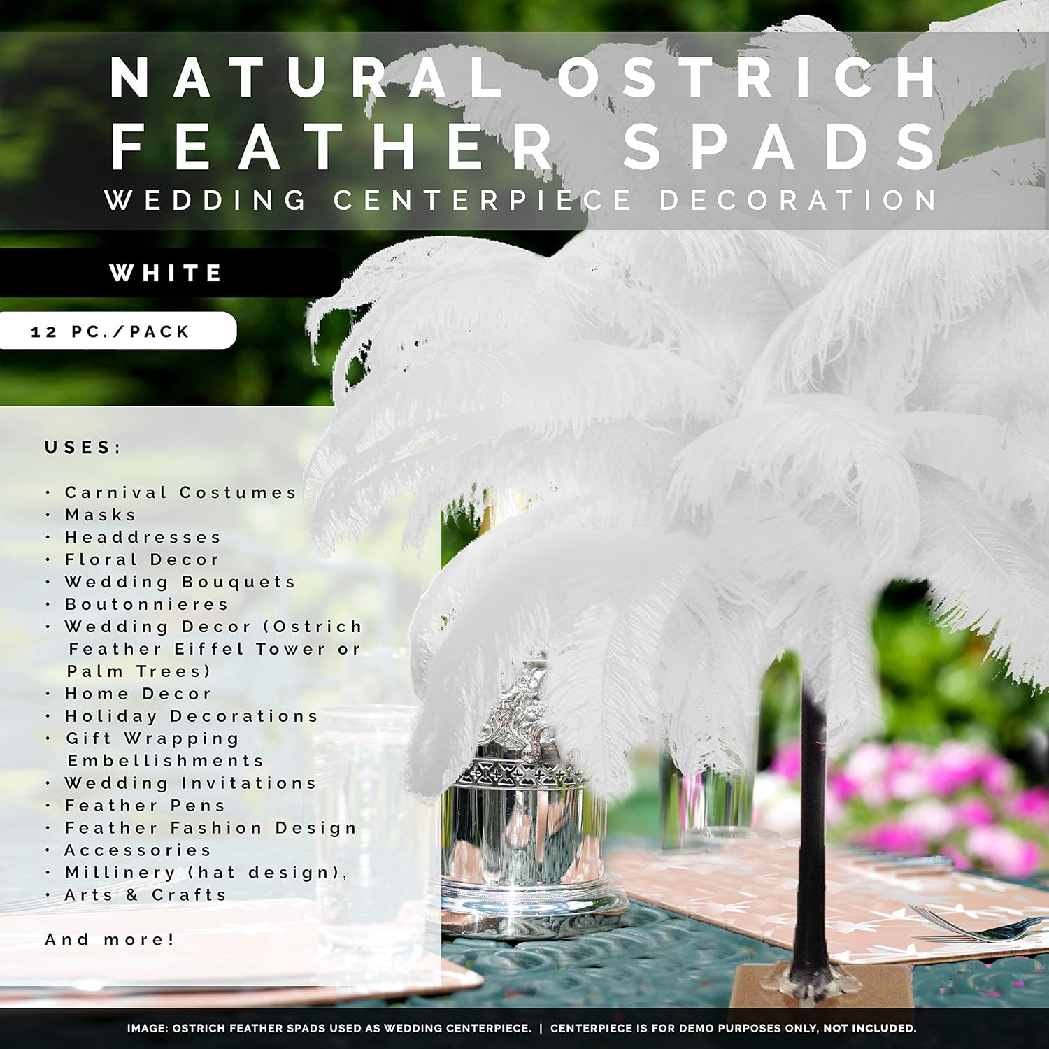 12 Pieces - 18-24" (46-61 cm) White Ostrich Feather Wedding Centerpiece Decor - Spads