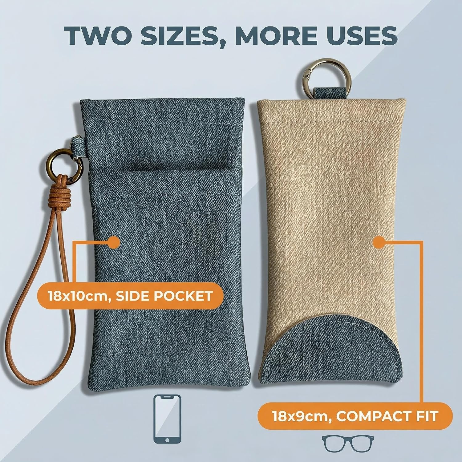 2Pack Glasses Pouches Single/Double Linen Soft Glasses Pouch Unisex Squeeze-Type Sunglasses Case