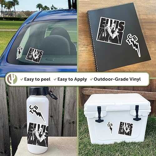 Miniatura 2 de Desert Cactus Elvis Presley - Calcomanía de vinilo para laptop, botella de agua para automóvil, álbum de recortes (4 pulgadas) (versión 3)