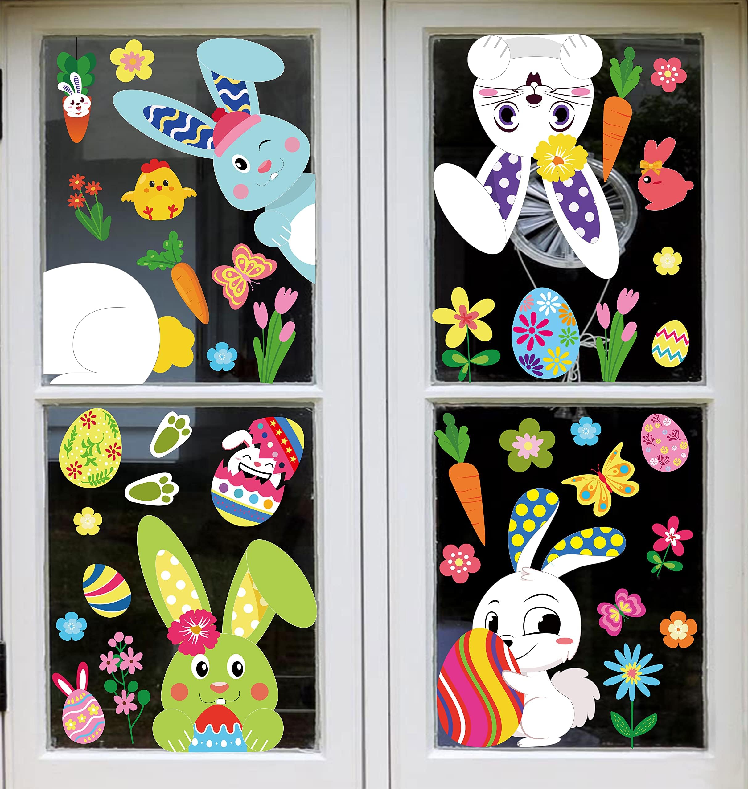 jollylife 71PCS Easter Bunny Window Cling Decorations - Egg Hunt Games Decals Home Party Ornaments