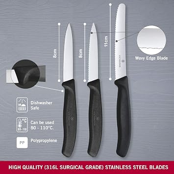 Victorinox 6.7113.3 Black Knife Set, 3 Pieces