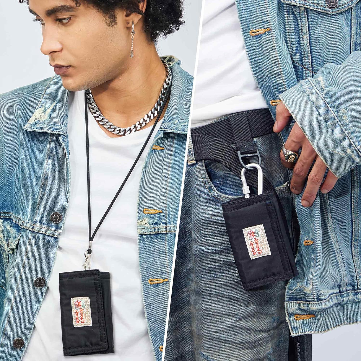 Rough Enough Kids Wallet for Boys Teens with Neck Lanyard Keychain Zipper Coin Pocket Card Holder Black Soft Nylon - Image 2