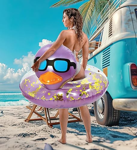Miniatura 4 de POZA Flotador inflable de pato para piscina vinilo resistente a los rayos UV, confeti de pato para piscina, flotador de piscina de animales, anillo
