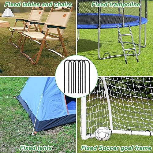 Miniatura 6 de Gtongoko Juego de 8 estacas de viento para trampolines, 12 pulgadas, 0.4 pulgadas de grosor, resistentes en forma de U, anclajes de suelo de acero