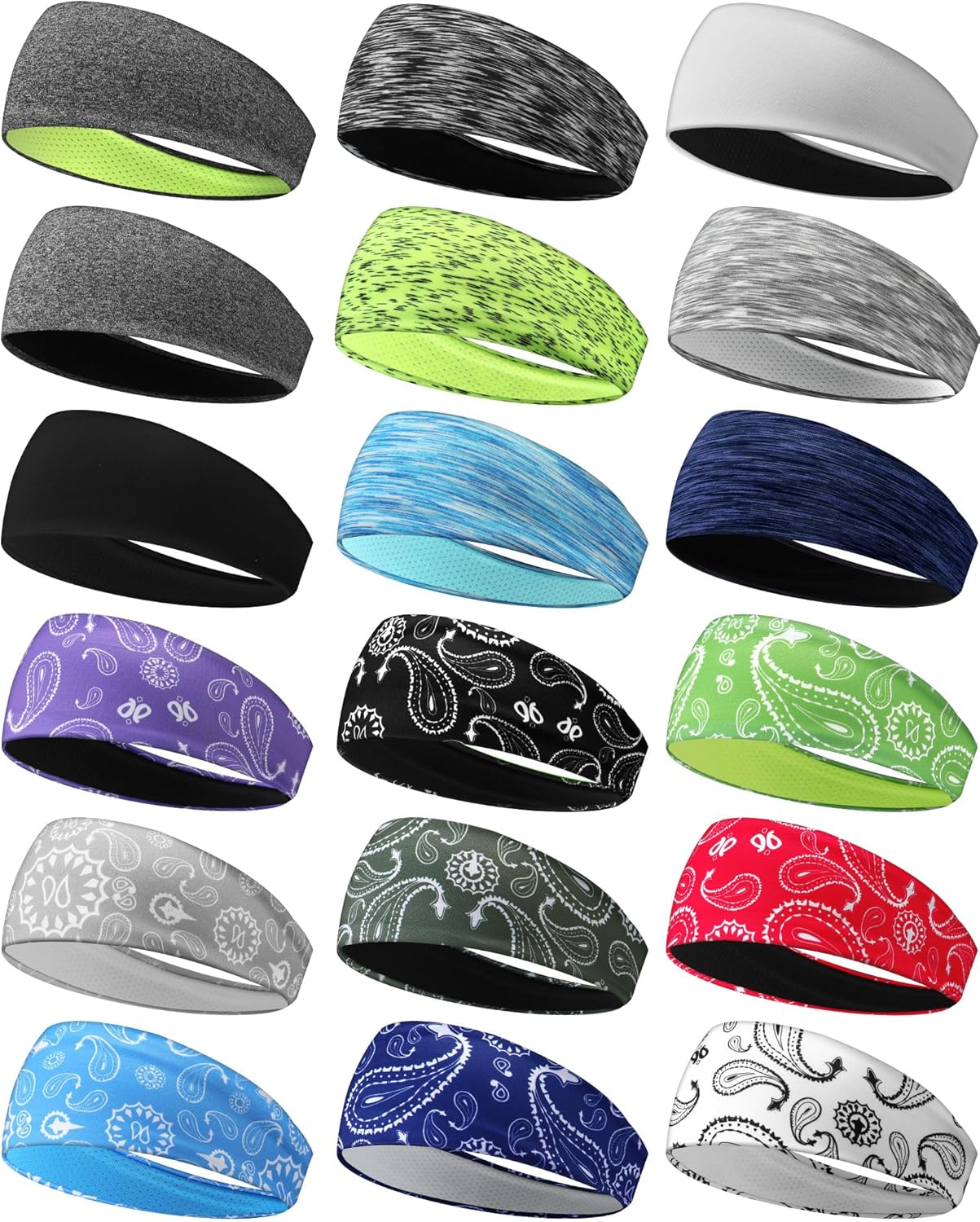Suhine 18 Pcs Sport Sweatbands Headbands for Men Women Running Workout Headbands Nonslip Sweat Absorbing Sweatband Stretchy Unisex Bandana for Tennis Baseball Football Cycling Yoga