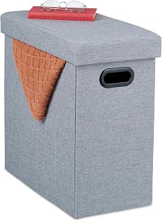 Relaxdays Sitzhocker mit Stauraum, gepolstert, Faltbarer Stoffhocker, Wohnzimmer, Flur, HxBxT: 49 x 48,5 x 27 cm, grau