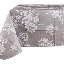 VINYLLA Rose on Grey Easy Wipe Clean Vinyl Tablecloth, Round 60" Diameter