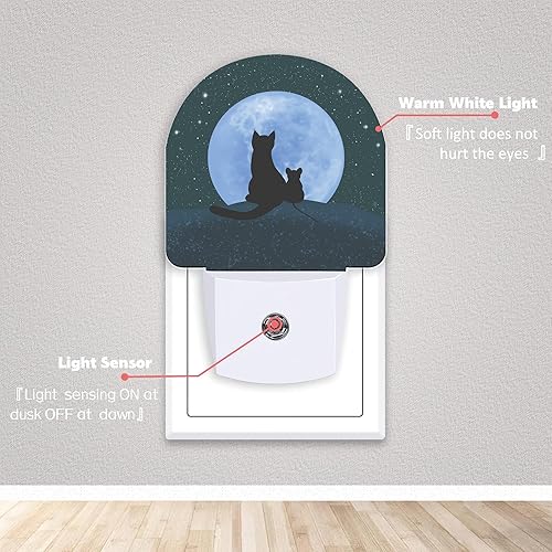 Miniatura 2 de Luces nocturnas de cielo estrellado con luna y gato enchufables a la pared para habitación de niñas y niños, lámpara LED de luz nocturna con sensor