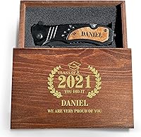 Vista 1 de Cuchillo de graduación personalizado, cuchillo plegable premium para campamento de seguridad, cuchillo de bolsillo de senderismo grabado, cuchillo