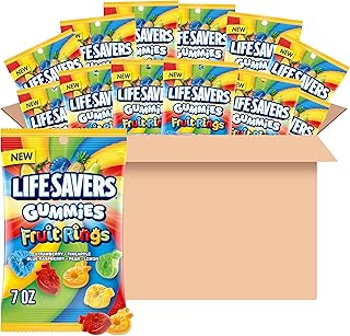LIFE SAVERS GUMMIES Fruit Rings Strawberry, Pineapple Blue Raspberry, Pear and Lemon Gummy Candy, 7 Oz Bags (Pack of 12)