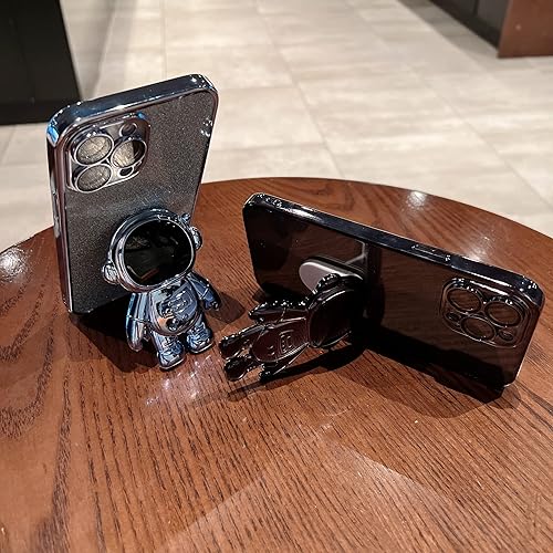 Miniatura 6 de Roemary Funda con soporte oculto de astronauta para iPhone 15 Pro Max, para iPhone 15 Pro Max, funda dorada, soporte plegable de astronauta con