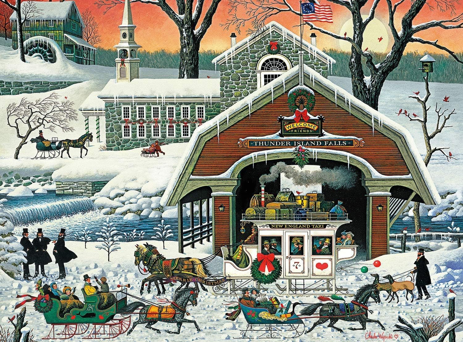 Buffalo Games - 1000 Piece Jigsaw Puzzle - Charles Wysocki TWAS' the Twilight Before Christmas - Challenging Holiday Scene Puzzles for Families and Adults