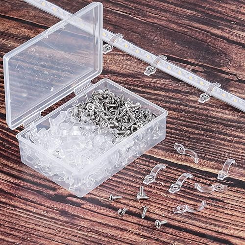 Miniatura 6 de Boao 200 paquete de soportes de montaje de tira de luces LED de Navidad, clips de fijación, abrazaderas de luz LED de un lado con tornillos para 10