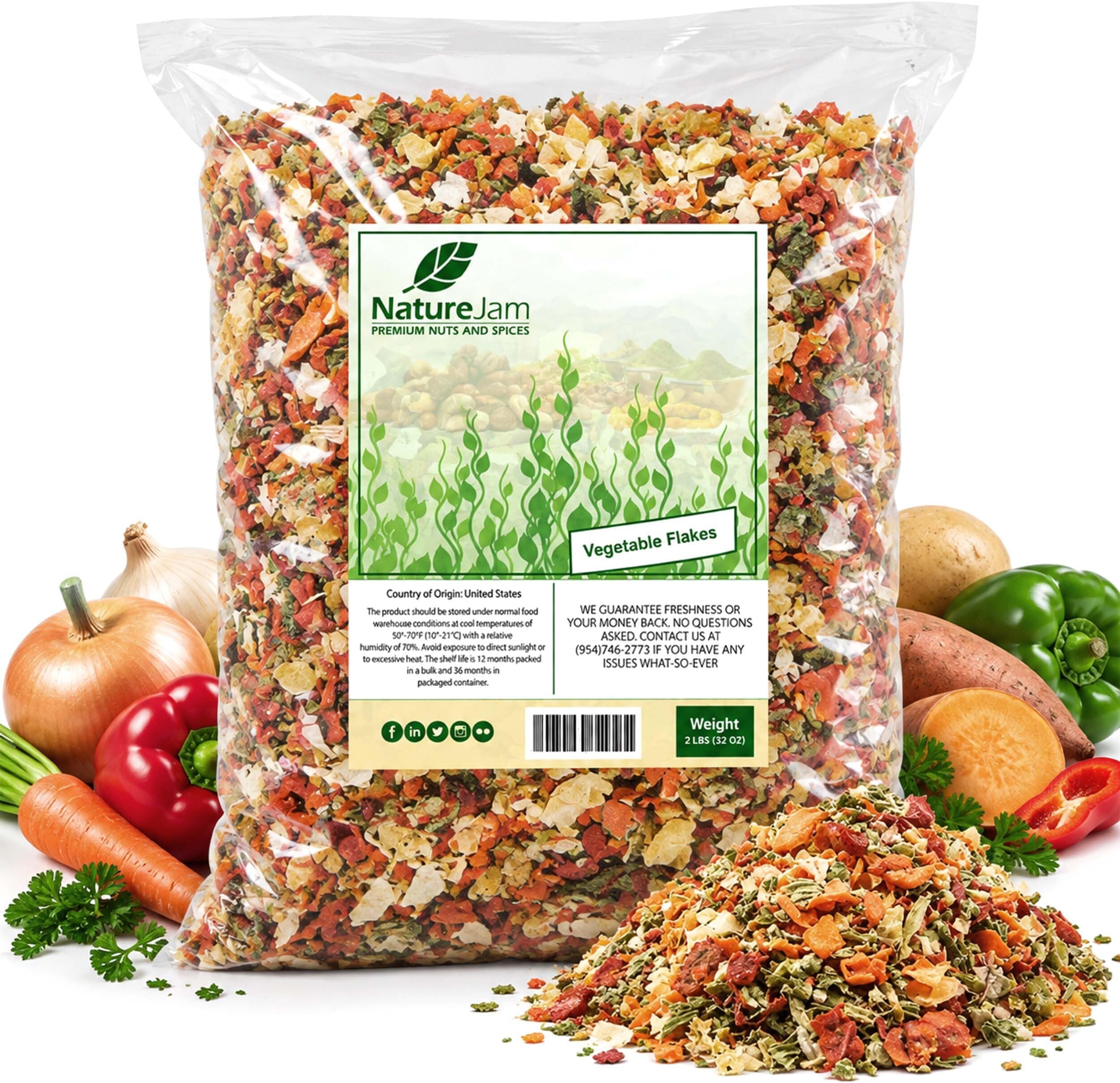 2 Pound Big Bag-Vegetable Soup Blend Dried Dehydrated Vegetable Flakes To Make Ramen Noodle or Simple Vegetable Soup