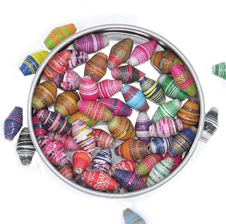 Handcrafted Multicolor Paper Cone Loose Beads (150 Count) - Striped Assortment Mix - Recycled Magazine Paper Beads for Crafting and Jewelry Making - Beads for Necklaces and Bracelets