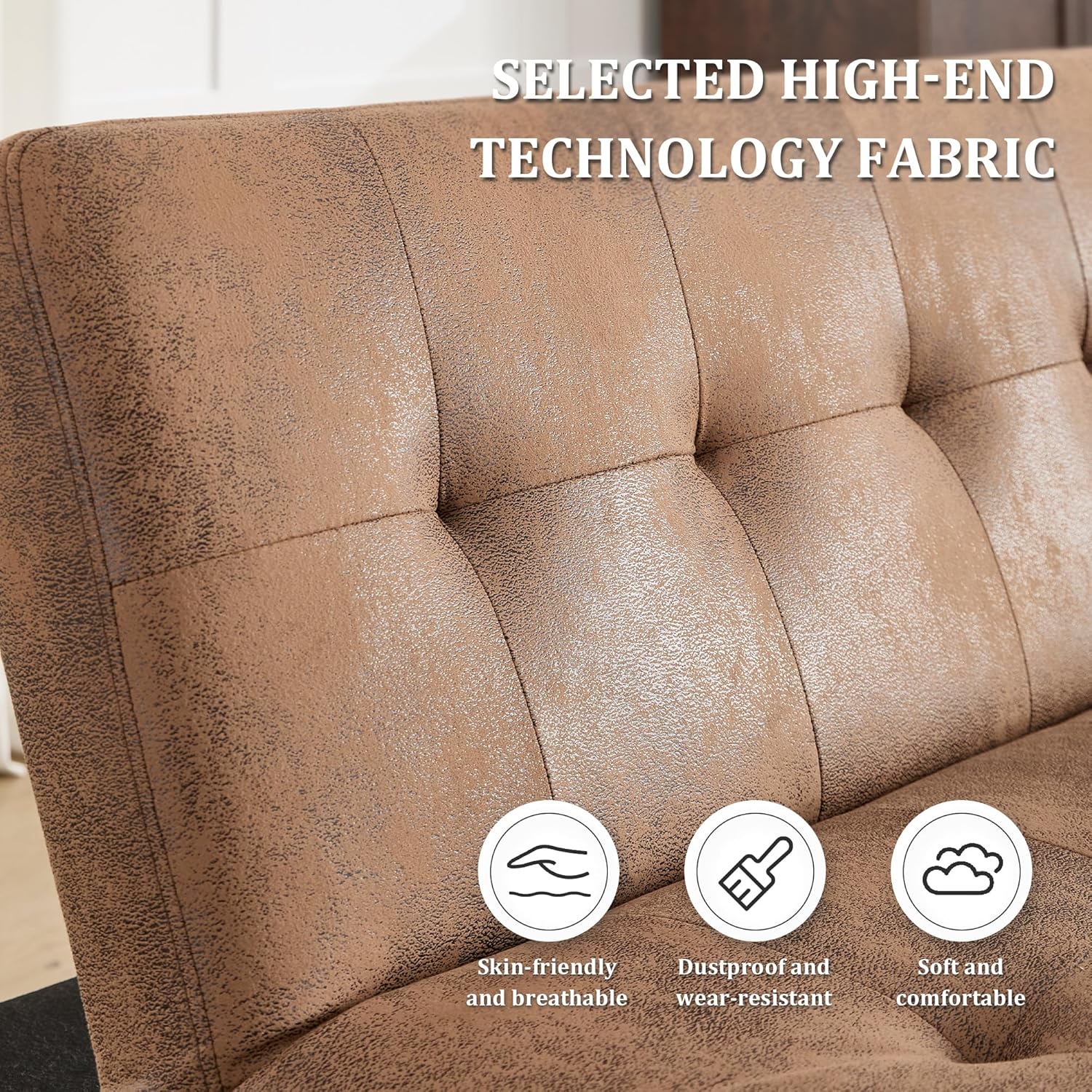 Anwick Convertible Futon Sofa Bed with Charging Port, 45″ Folding Sleeper Sofa, Adjustable Backrest, Small Couch for Living Room Small Spaces Or Office, Modern Loveseat (Coffee)