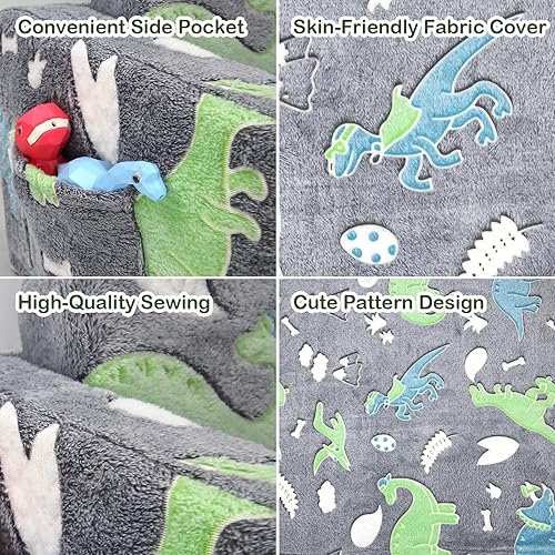 Miniatura 7 de Asou Sofá infantil que brilla en la oscuridad, sofá plegable para jugar, mini sofá de dinosaurio para niños pequeños