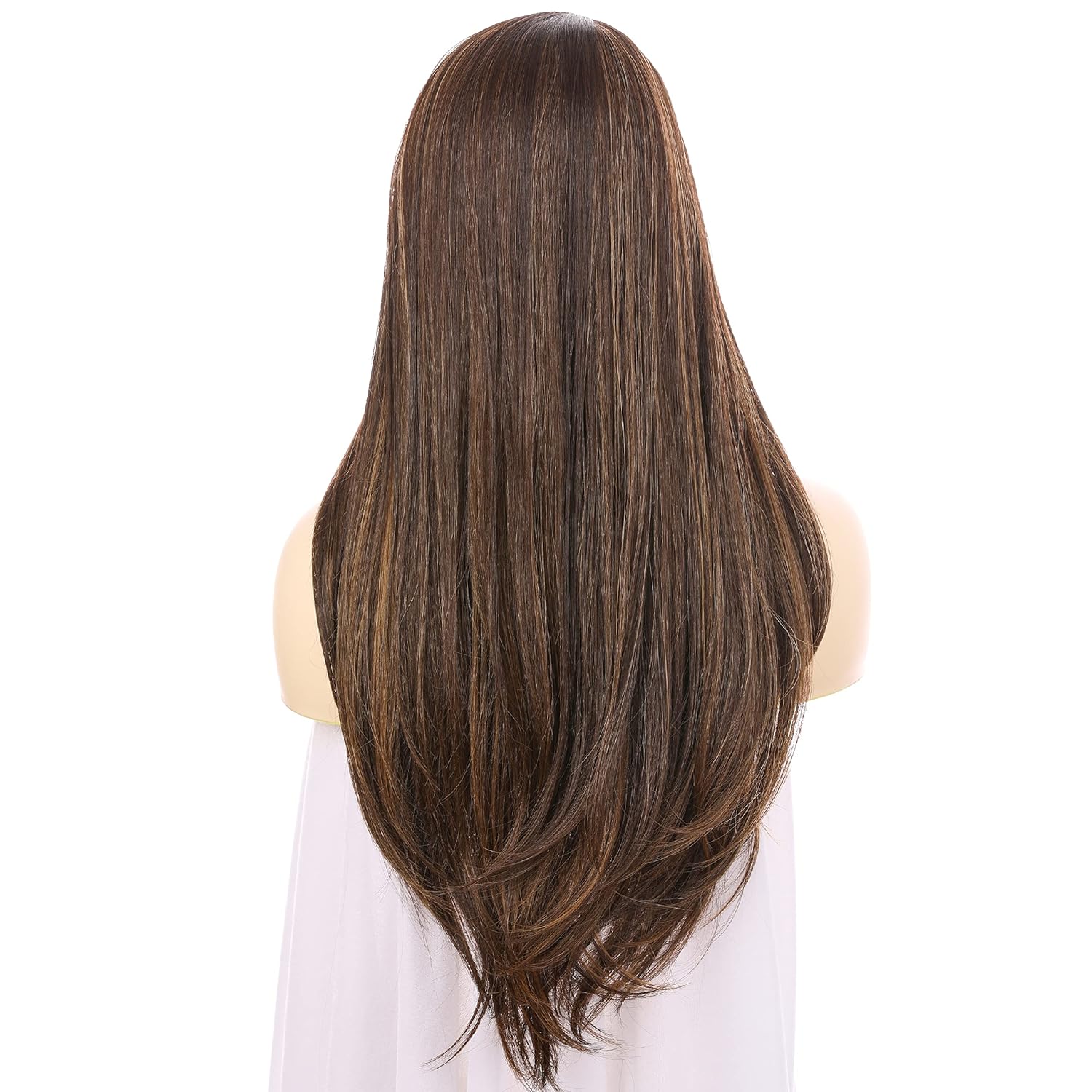 Onedor 24 Inch Fiber Straight Lace Front Wig - Glueless Side Part Dark Root Wigs for Women (Warm Medium Brown Evenly Blended with Medium Golden Blonde-RL5/27)