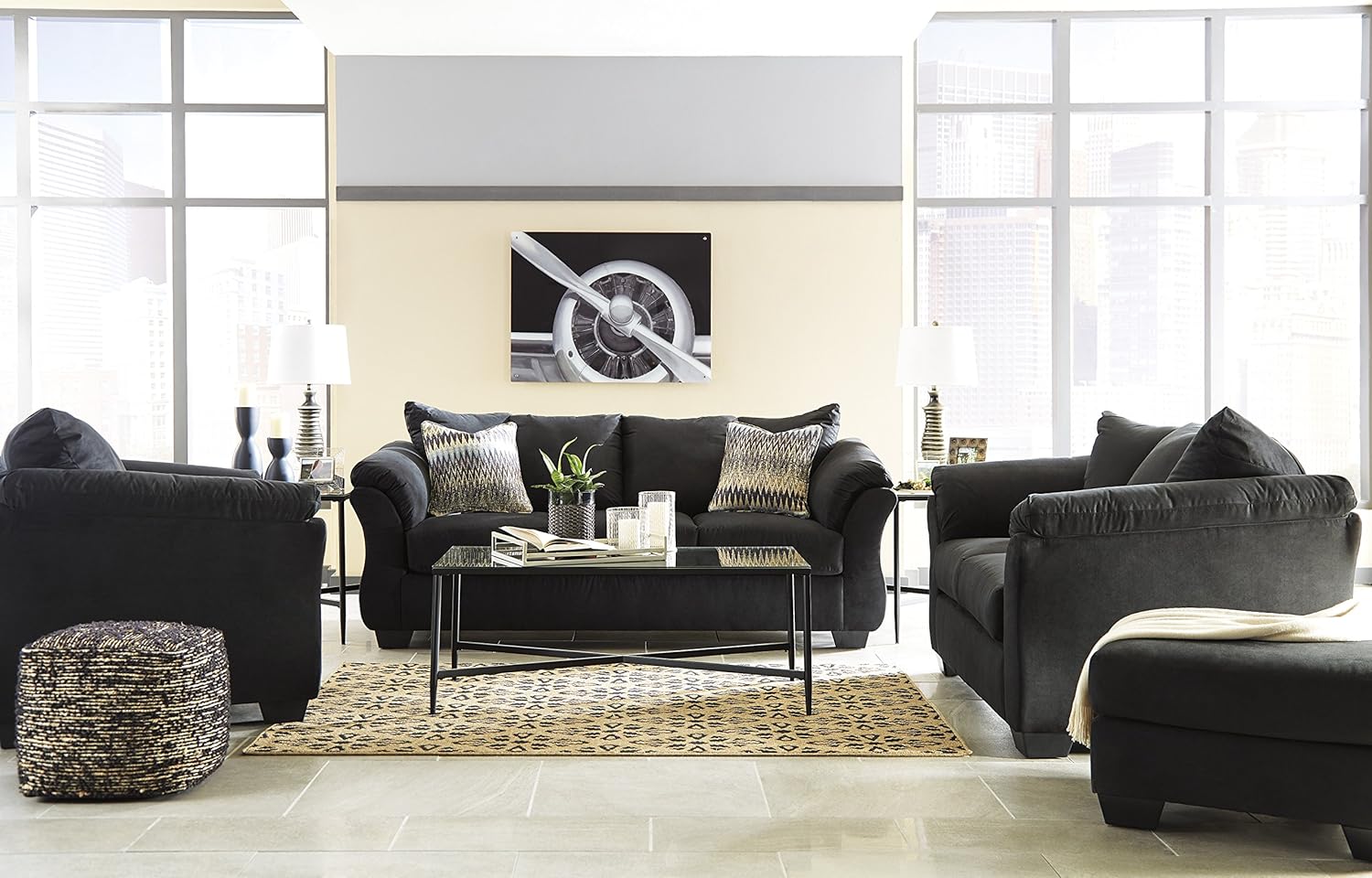 Signature Design by Ashley Darcy Casual Plush Square Accent Ottoman, Black