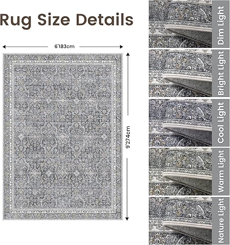 Miniatura 378 de Rugland Alfombras de área de 8 x 10, alfombra lavable resistente a las manchas, alfombras antideslizantes para sala de estar, alfombras tribales