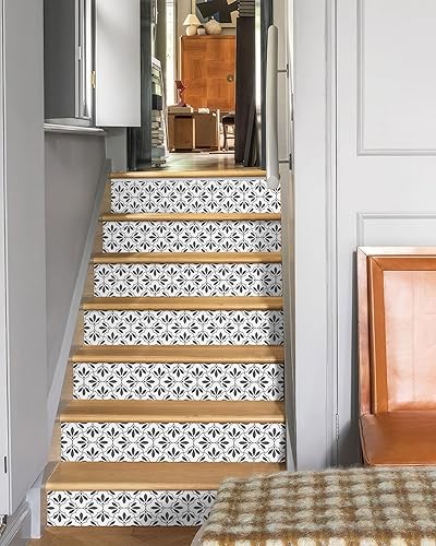 Miniatura 6 de FLFK Juego de 7 calcomanías de escalera con patrón geométrico colorido, calcomanías para escaleras, vinilo para despegar y pegar, 39 pulgadas de