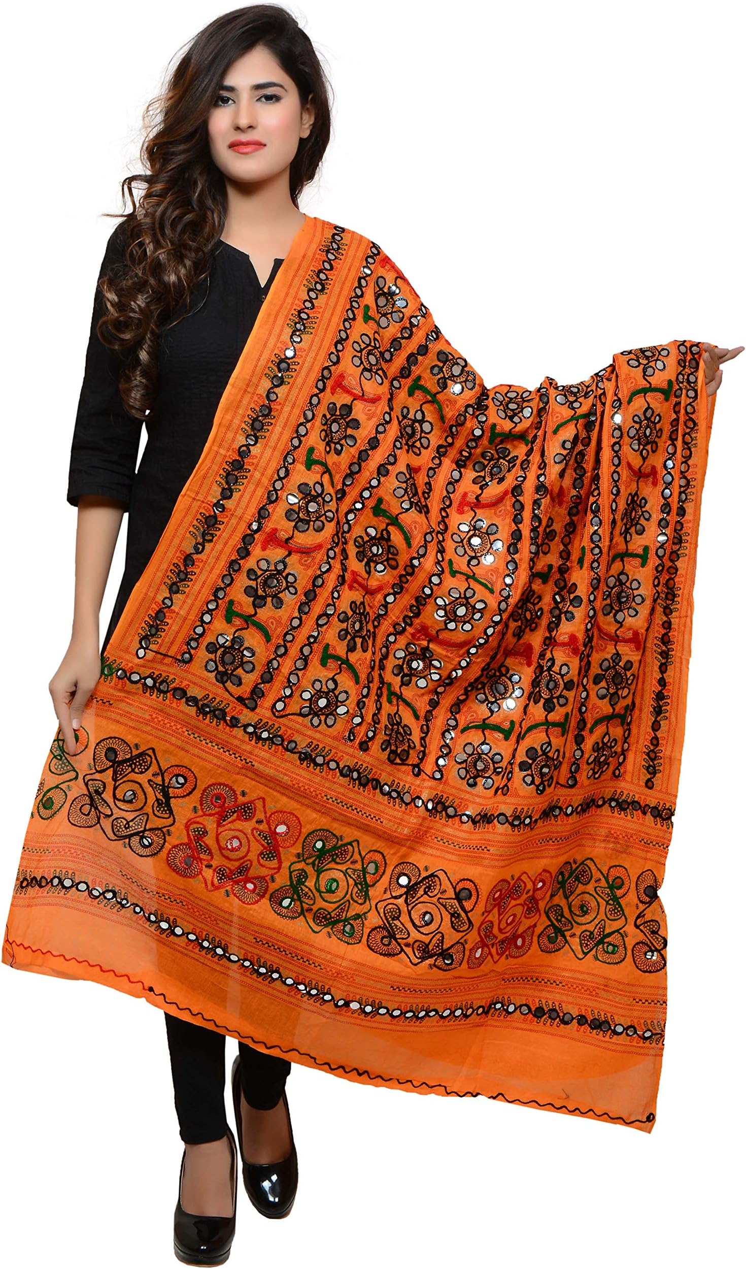Banjara IndiaBanjara Women's Cotton Stoles & Dupattas Kutchi Bharchak Free Size, Light Orange, One Size