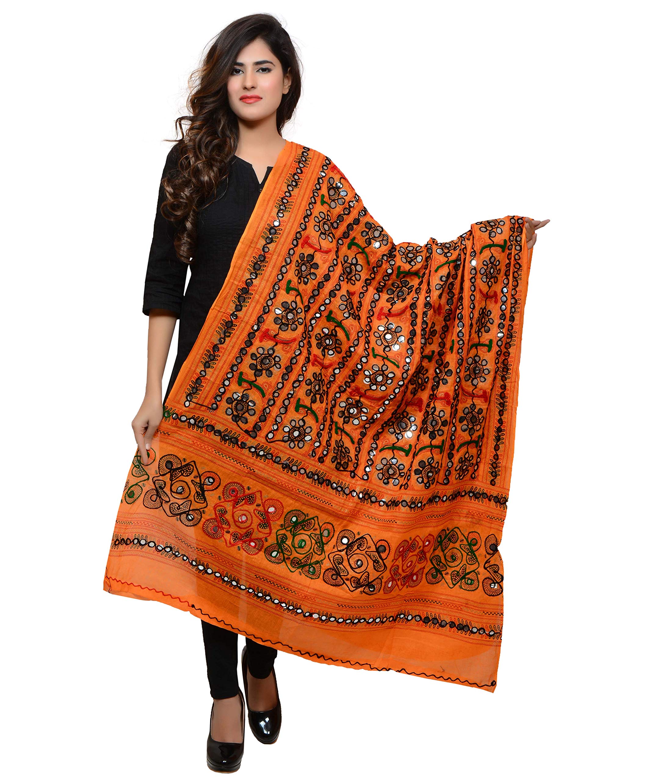 Banjara IndiaBanjara Women's Cotton Stoles & Dupattas Kutchi Bharchak Free Size, Light Orange, One Size