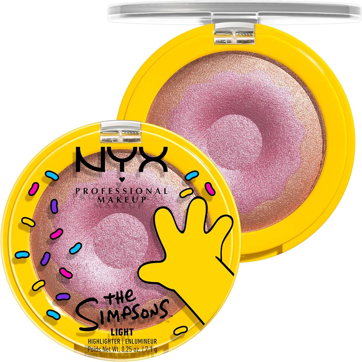 NYX PROFESSIONAL MAKEUP Homer Simpson Donut Highlighter Makeup, Frosted & Buttery Shimmer Powder Formula, The Simpsons Collaboration, Vegan & Cruelty-Free - Donut Mind If I Do (Rose Gold)