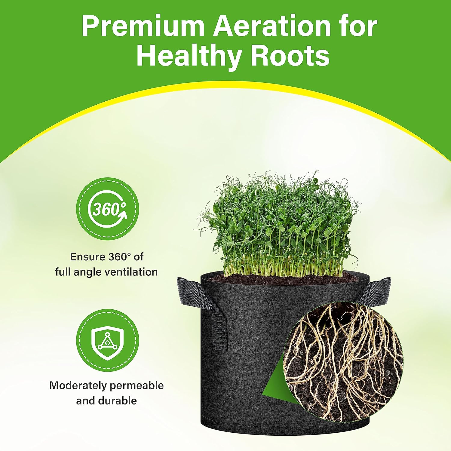 HealSmart 12-Pack 3 Gallon Nonwoven Grow Bags, Aeration Fabric Pots with Handles, Suitable for Garden Fruits, Vegetables and Flowers, Black