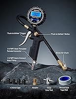 Vista 2 de AstroAI Medidor digital de presión de neumáticos con inflador, manómetro de aire de 250 PSI y accesorios de compresor de alta resistencia
