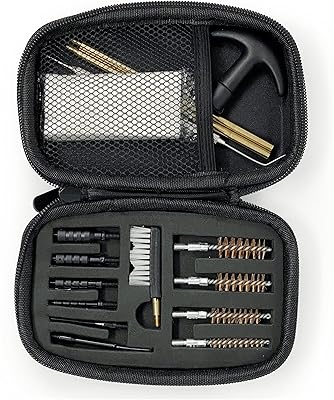Popular Holsters Universal Gun Cleaning Kit 9mm/ .22 Cal/.357 Cal/.38 Cal/.40 Cal/.45 Cal Handguns- with Bronze & Nylon Brushes, Jag Adapters, Cleaning Patches Perfect Pistol Tool