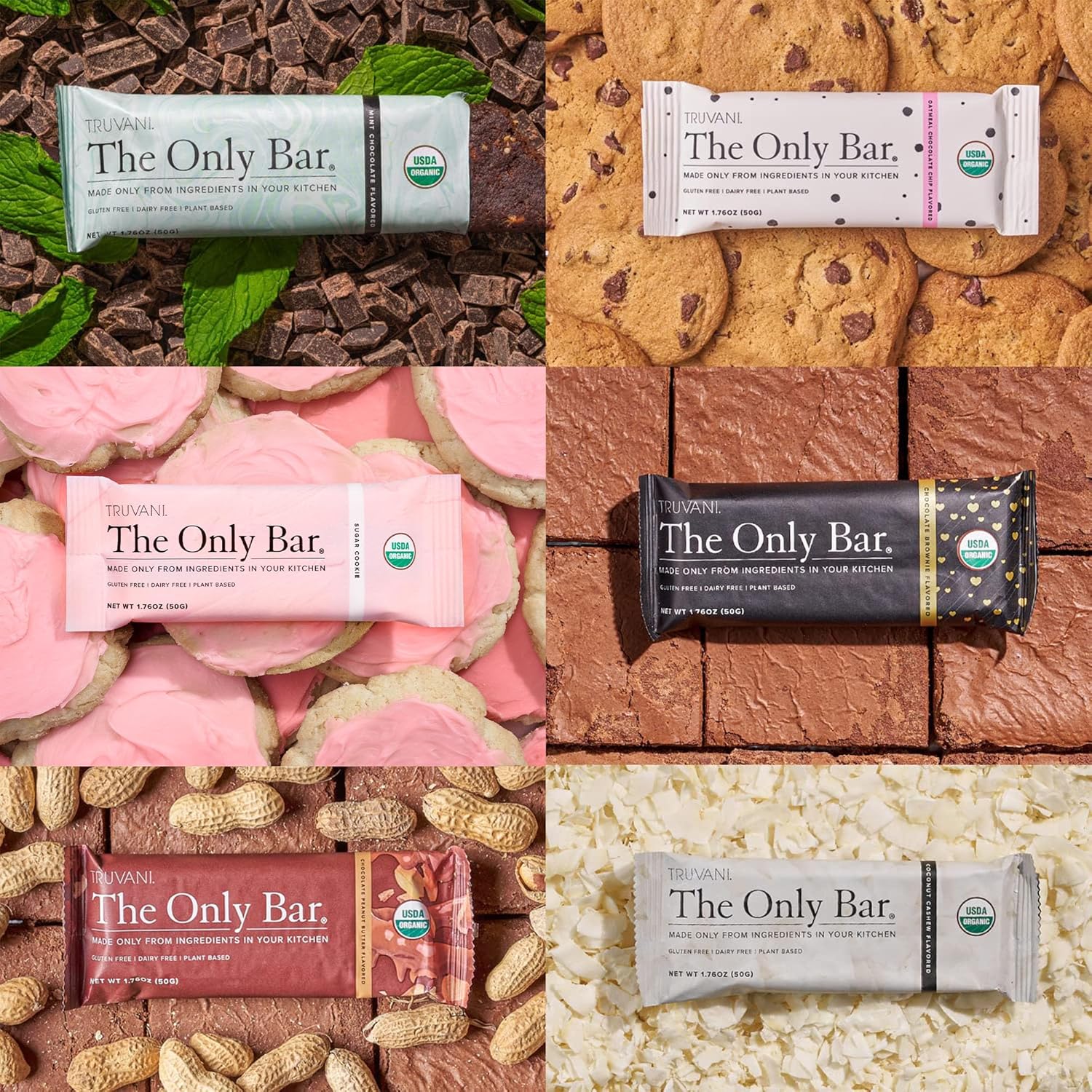 Truvani Plant Based Snack Bars | Variety 12 Pack | 5-8g Protein | USDA Organic and Vegan | The Only Bar | Dairy, Soy, and Gluten Free | Individually Wrapped