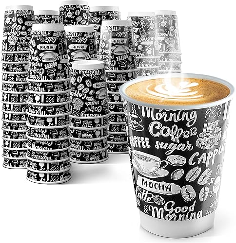 Miniatura 1 de Shop Square Tazas de café caliente desechables de 12 onzas (paquete de 50), papel aislado resistente para bebidas calientes, tazas de café para té,