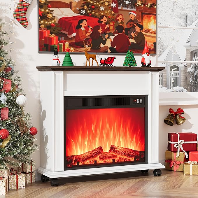 Chimenea Eléctrica con Repisa, Soporte para TV 23 Pulgadas, Blanca miniatura 3