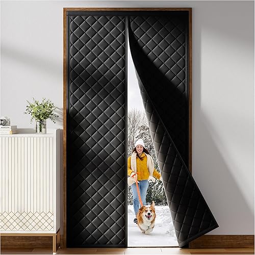 Miniatura 9 de Cortina Magnética con Aislamiento Térmico para Puerta que se Ajusta a Puertas de 36" x 96", Tela Oxford Acolchada con Relleno de Algodón Grueso, Gris