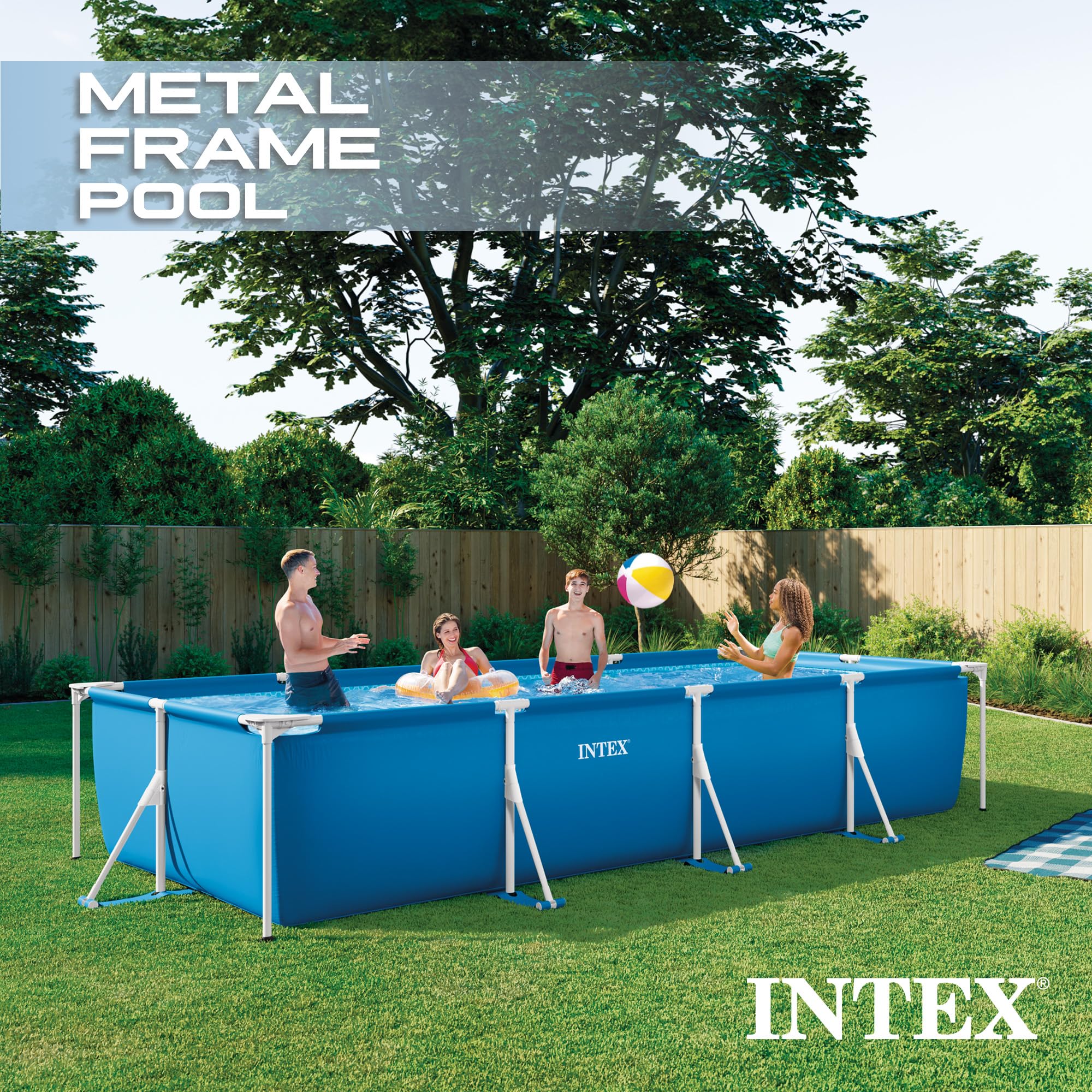 新品★INTEXフレームプール5点セット450×220×84㎝インテックスプール Amazon | INTEX(インテックス) 長方形 ブルー レクタングラフレーム