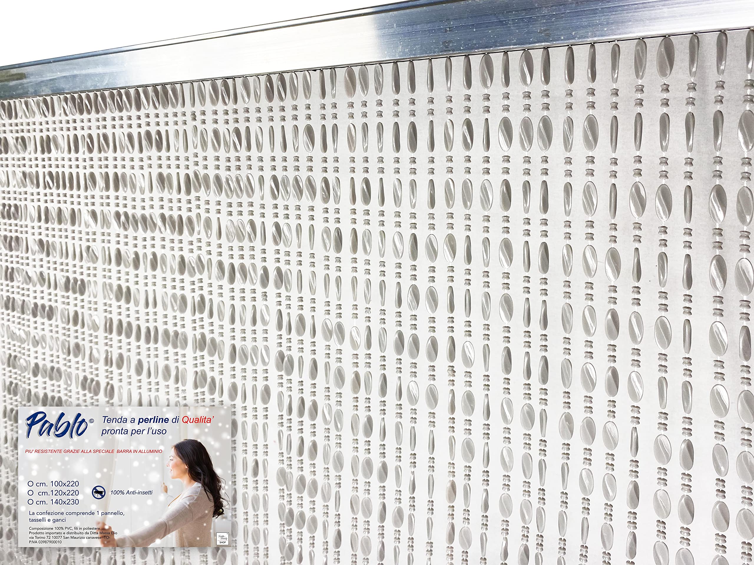 Anti mouches et bruits : rideau à perles PVC gris 120x220 cm