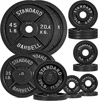 CAP 285lb Classic Olympic 2-Inch Cast Iron Weight Plate Set, Black