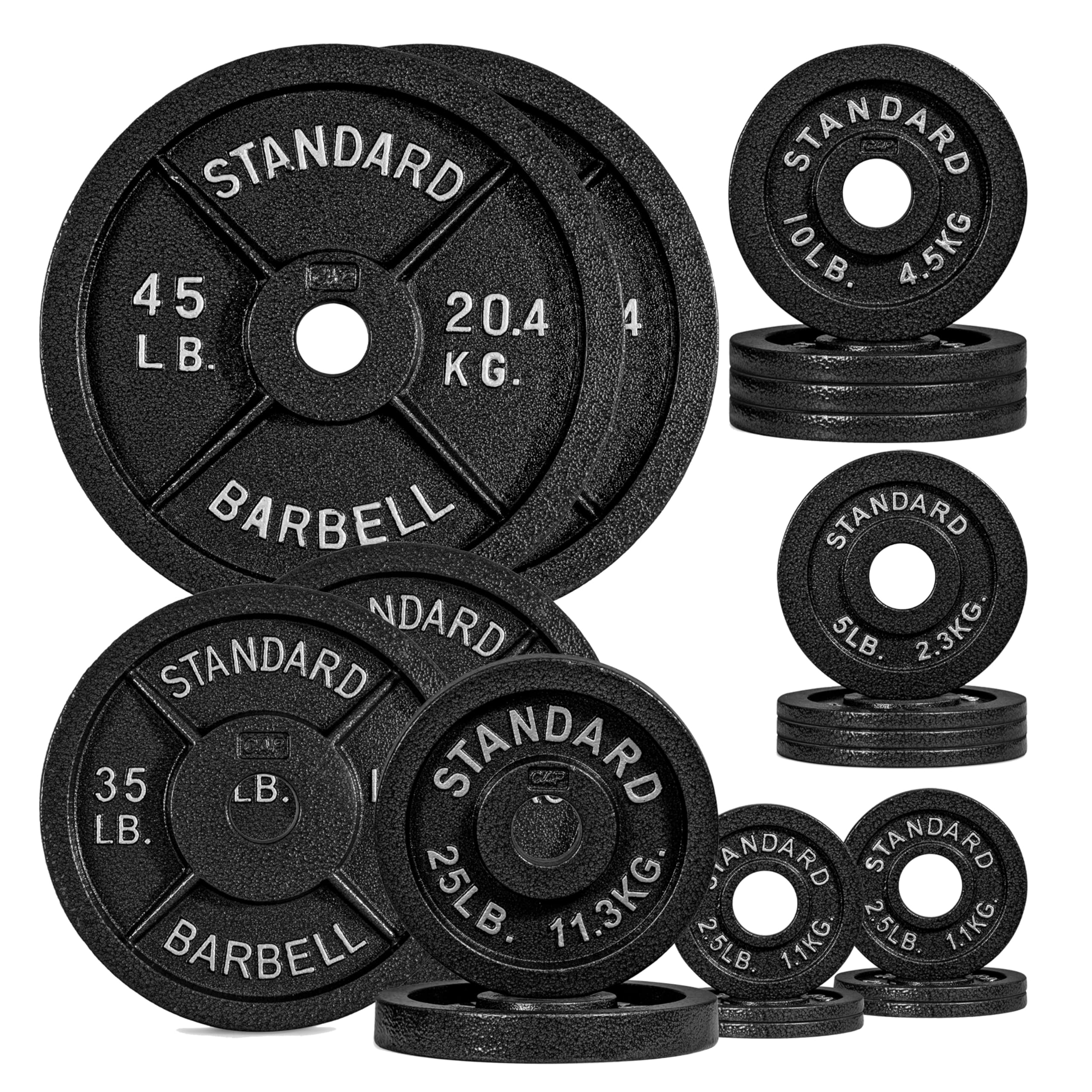 CAP 285lb Classic Olympic 2-Inch Cast Iron Weight Plate Set, Black